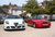 Stark contrast between the lines of the modern curvaceous Giulietta and the almost brick-like SZ